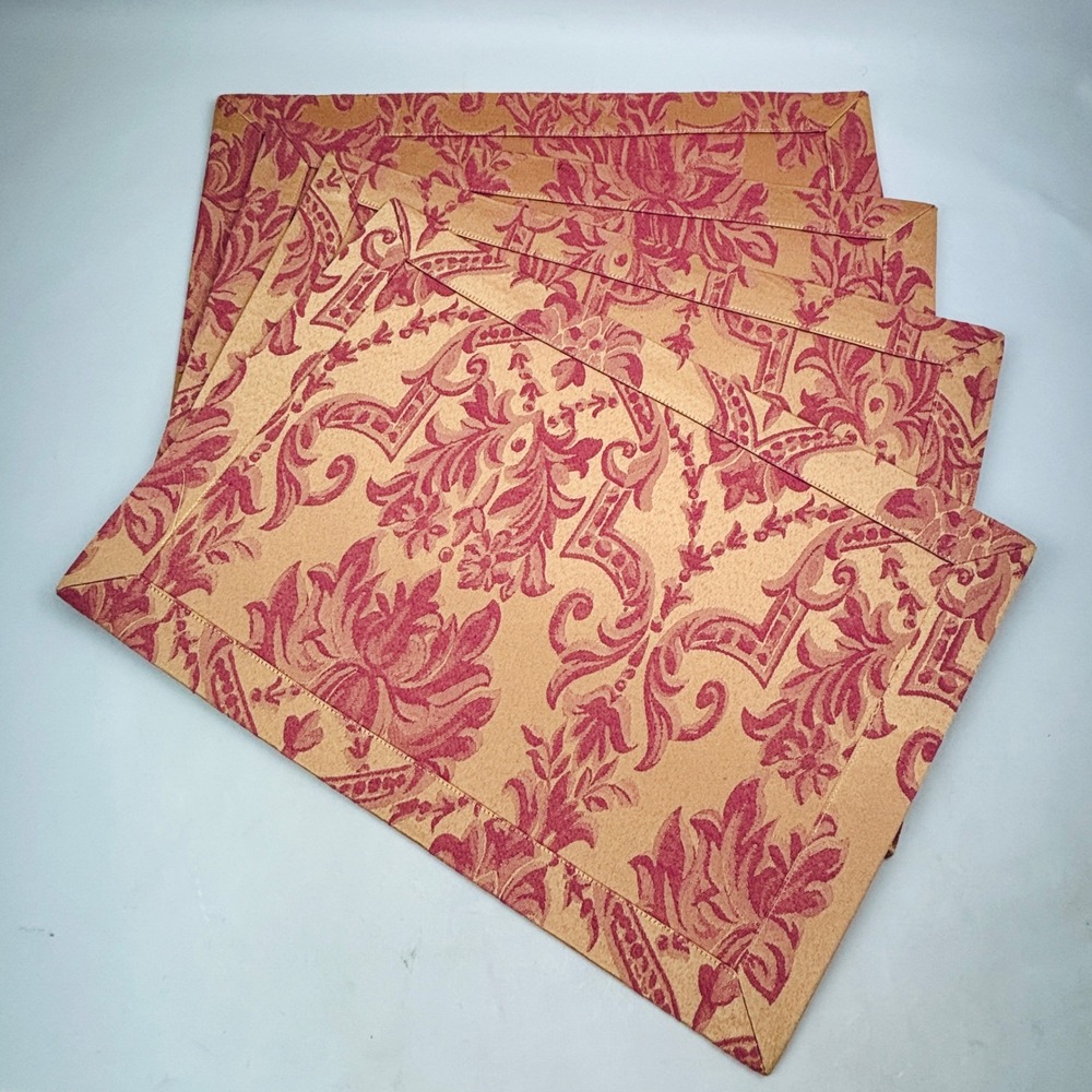 Waterford Floral Damask Placemat Set of 4 Gold Burgundy Jacquard Fabric 2004
